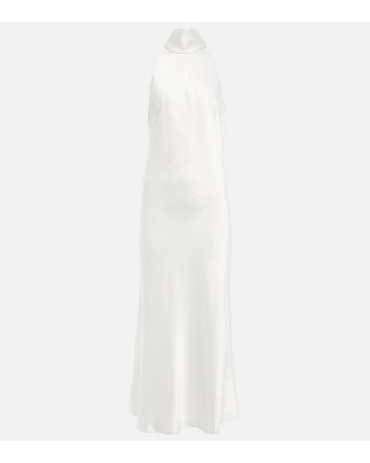 Galvan White Bridal Capri Halterneck Satin Midi Dress
