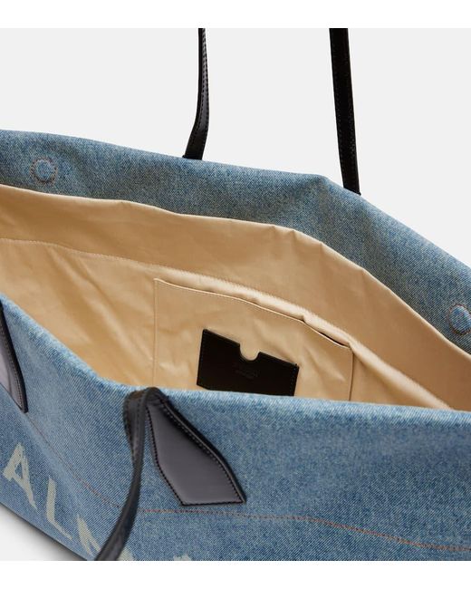 Balmain Blue Track Leather-Trimmed Denim Tote Bag