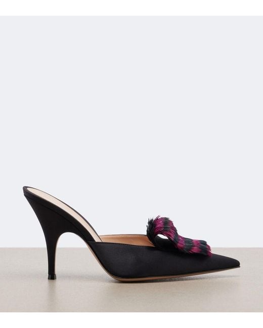 Gianvito Rossi Black Feather-Trimmed Satin Mules