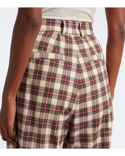 Dries Van Noten White Plaid Cotton Flannel Wide-Leg Pants