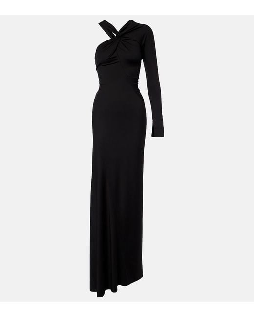 Victoria Beckham Black Ruched One-Shoulder Maxi Dress