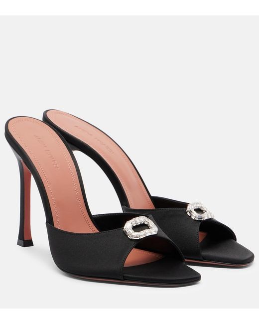AMINA MUADDI Black Camelia Embellished Satin Mules
