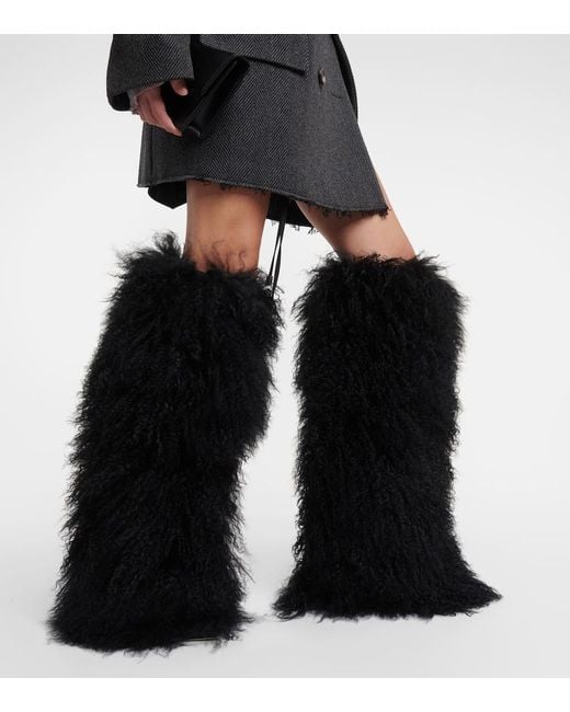 Paris Texas Black Shearling Fur Boots