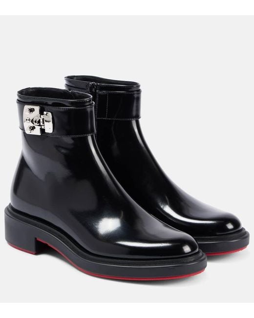 Christian Louboutin Black Urban Booty Lock Polished Leather Ankle Boots
