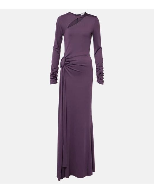 Vestido Largo Drapeado De Jersey Con Abertura Victoria Beckham de color Purple