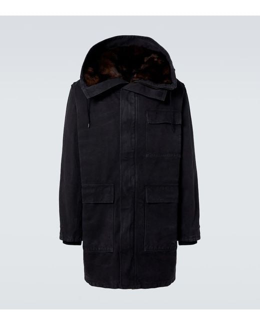 Prada Black Shearling-Trimmed Cotton Parka for men