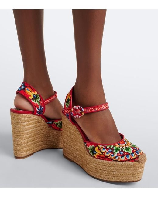 Dolce & Gabbana Red Carretto Canvas Espadrille Wedges