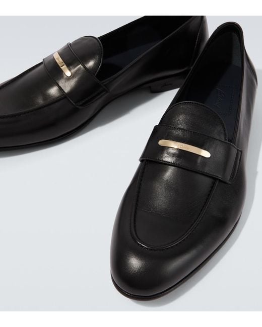 Brioni Black Appia Leather Penny Loafers for men
