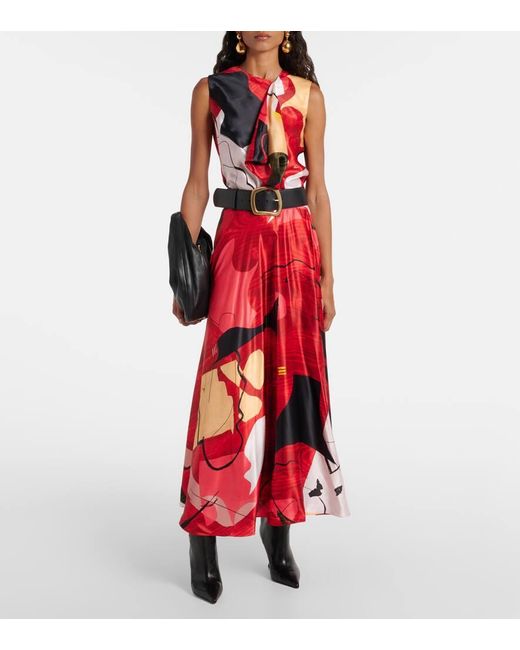 Roksanda Red Ameera Printed Satin Maxi Skirt