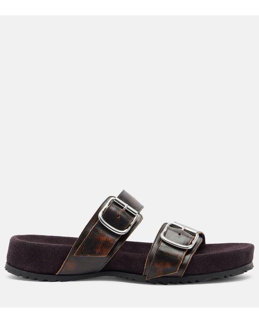 Dries Van Noten Black Leather And Suede Slides