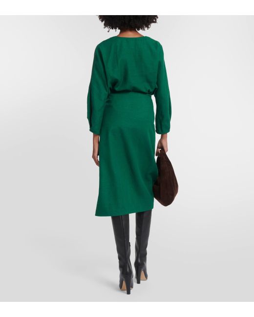 Loro Piana Green Linen And Wool Midi Skirt