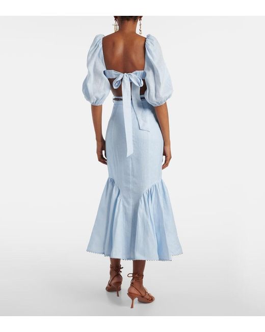 Zimmermann Blue Rhiannon Linen Midi Skirt