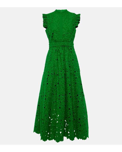 Vestido midi de algodon con bordado ingles Erdem de color Green