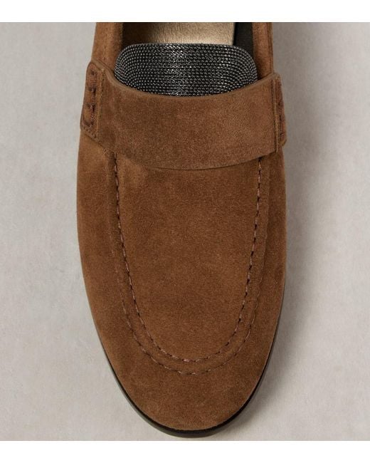 Brunello Cucinelli Brown Verzierte Loafers aus Veloursleder
