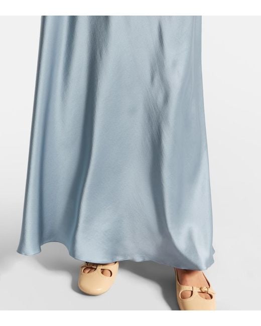 Chloé Blue Lace-Trimmed Silk Satin Maxi Dress