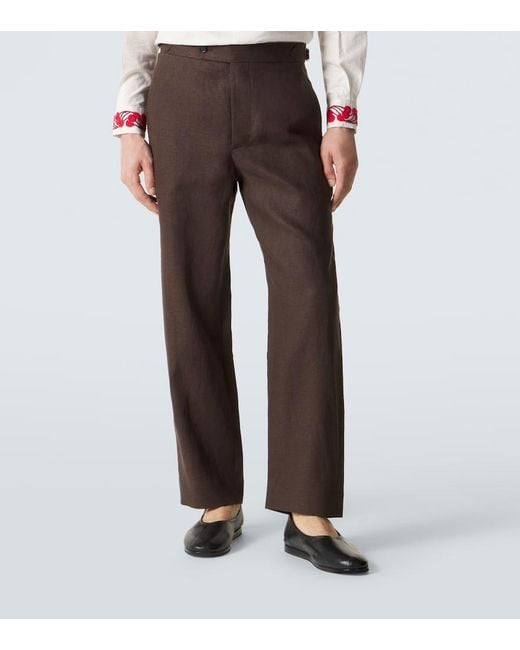 Bode Brown Linen Straight Pants for men