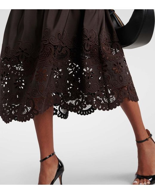 Valentino Black Broderie Anglaise Silk Midi Skirt