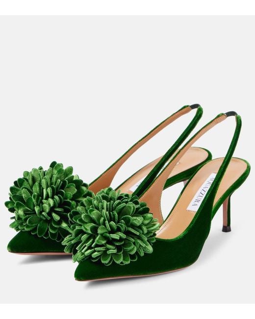 Aquazzura Green Couturier Sling 65 Velvet Slingback Pumps