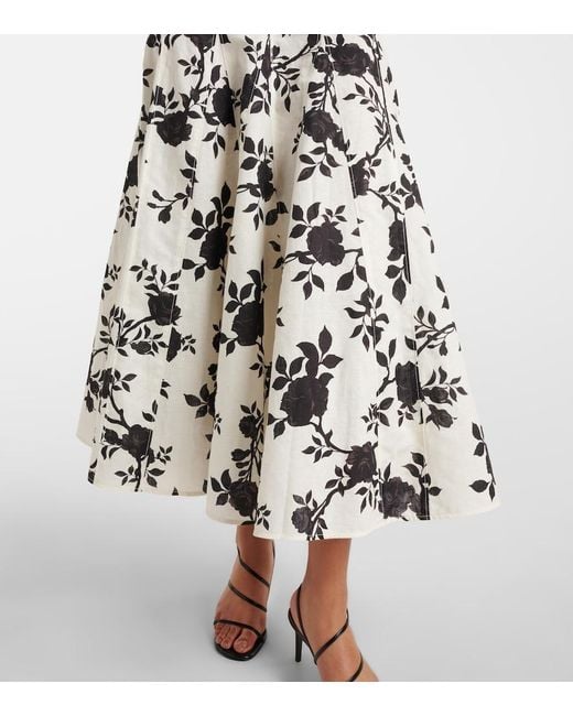Self-Portrait White Floral Linen And Cotton Midi Dress