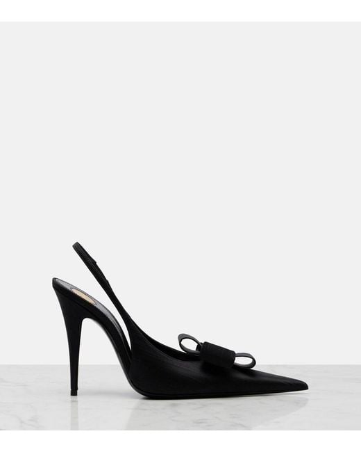 Saint Laurent Black Tea Bow-Detail Slingback Pumps