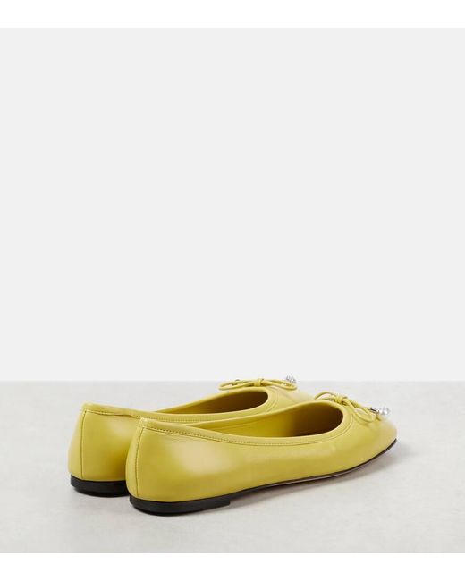 Jimmy Choo Yellow Elme Bow-Detail Leather Ballet Flats