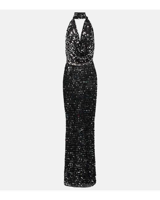 AYA MUSE Black Bellico Sequined Halterneck Maxi Dress