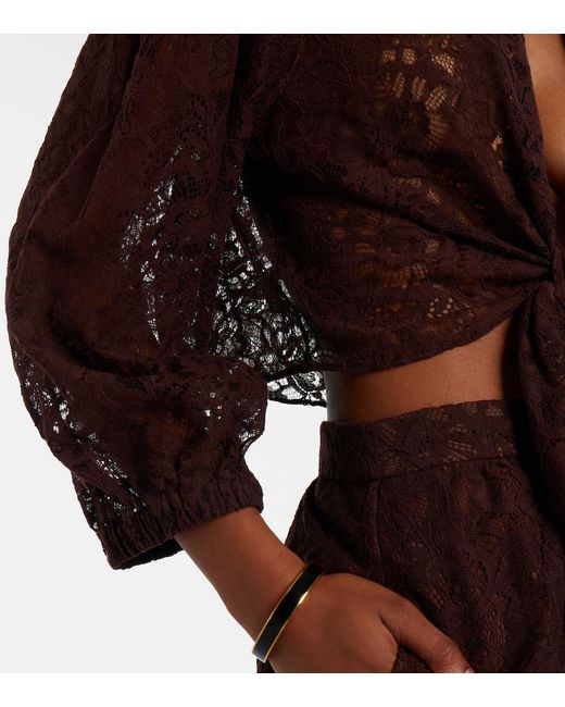 Adriana Degreas Black Cotton-Blend Lace Crop Top