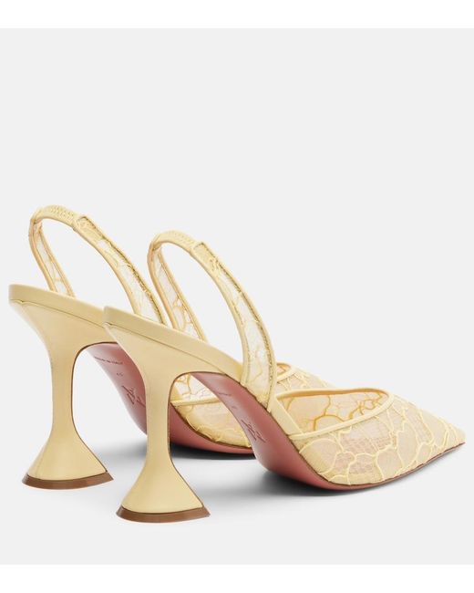 AMINA MUADDI Natural Holli Leather-Trimmed Lace Slingback Pumps