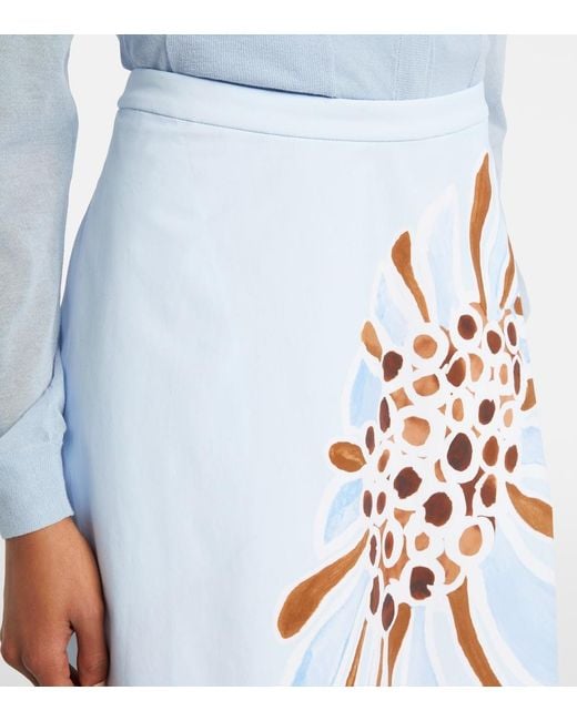 Dorothee Schumacher Blue Floral Cotton-Blend Midi Skirt