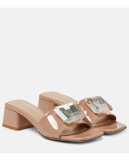 Gianvito Rossi Pink Jaipur Embellished Patent Leather Mules