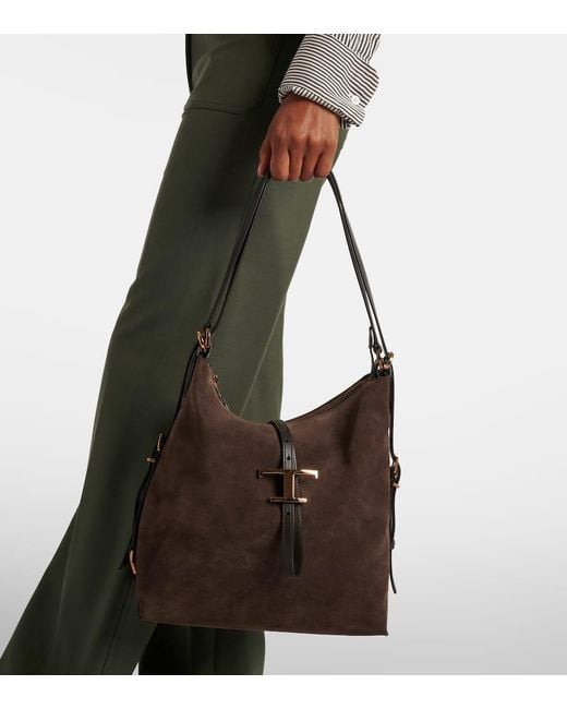 Tod's Brown Tote T Timeless Small Aus Veloursleder