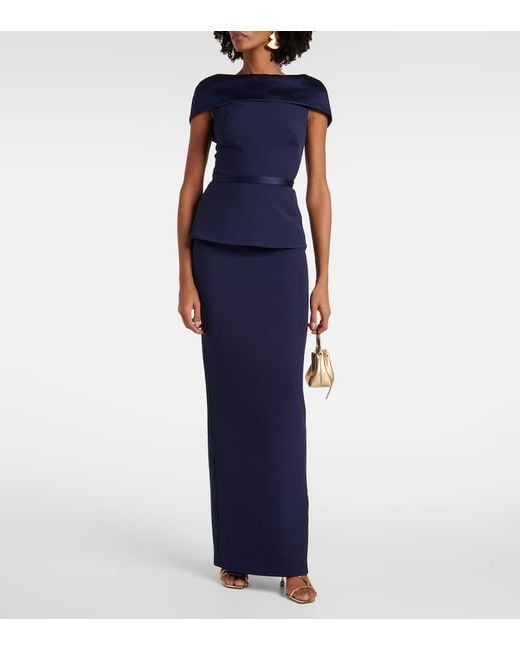 Safiyaa Blue Rella Draped Peplum Heavy Crepe Midi Dress