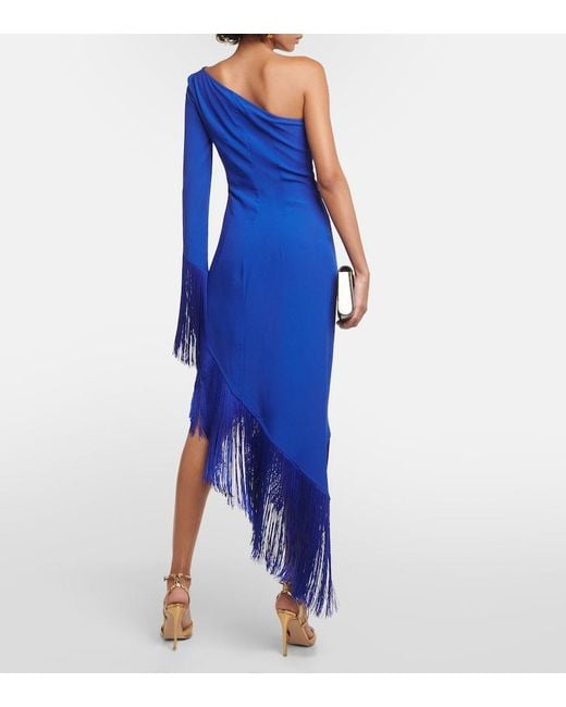 Taller Marmo Blue Asymmetric Fringed Midi Dress