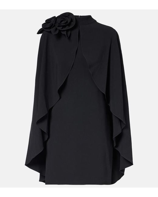 Elie Saab Natural Floral-Applique Ruffled Cady Minidress