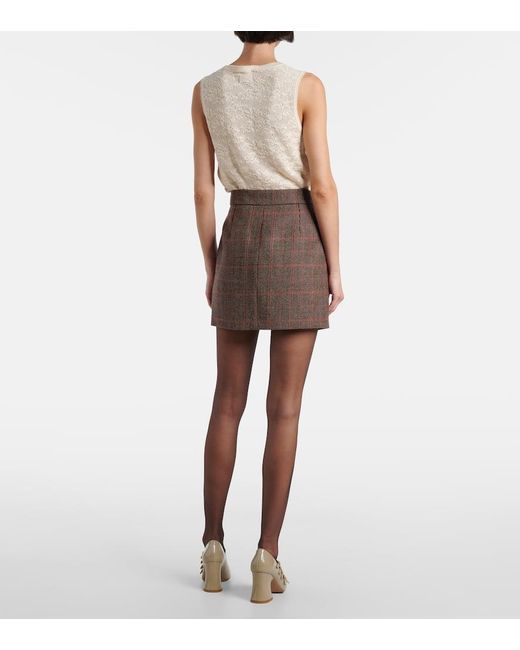 Chloé Brown Checked Virgin Wool Miniskirt