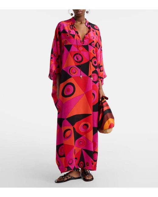 Emilio Pucci Red Occhi Silk Twill Kaftan