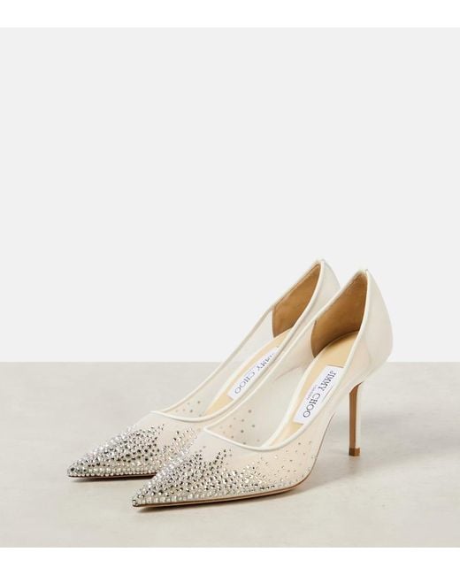 Jimmy Choo White Pumps Love 85 Aus Mesh Mit Kristallen
