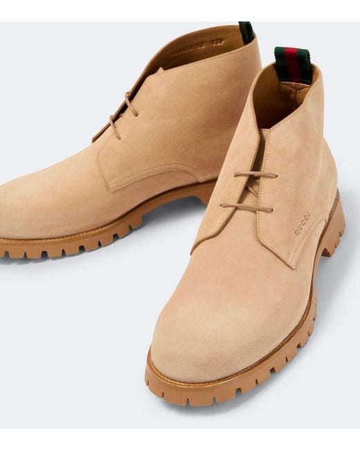 Gucci Natural Web Stripe Suede Desert Boots for men