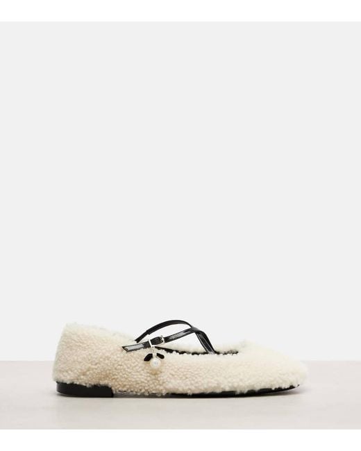 Jimmy Choo White Eleri Shearling Ballet Flats
