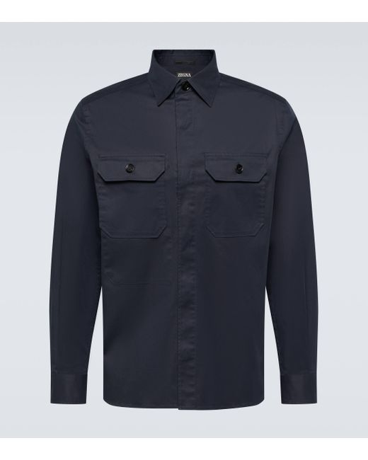 Zegna Blue Cotton-blend Overshirt for men