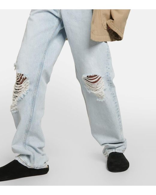 The Row Blue Mid-Rise Distressed Straight Jeans Burty
