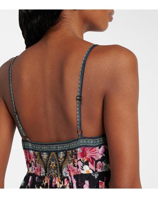 Vestido Corto De Seda Con Cristales Camilla de color Black