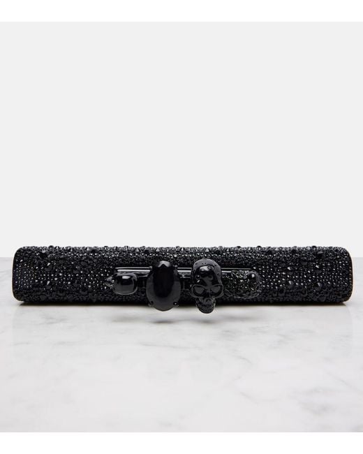 McQueen Black Knuckle Studded Leather Pouch