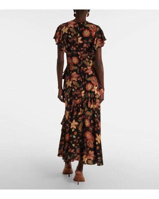 Ulla Johnson Black Amaia Floral Crepe De Chine Midi Dress