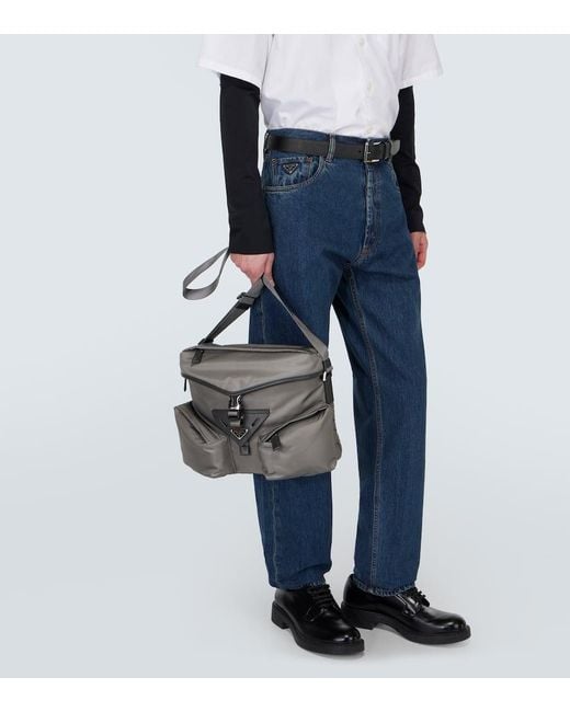 Prada Gray Re-Nylon Leather-Trimmed Crossbody Bag for men