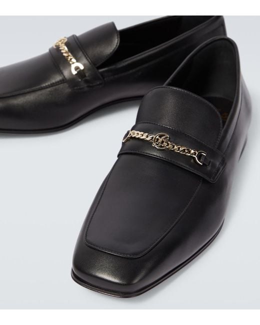 Christian Louboutin Black Mj Moc Chain-Embellished Leather Loafers for men