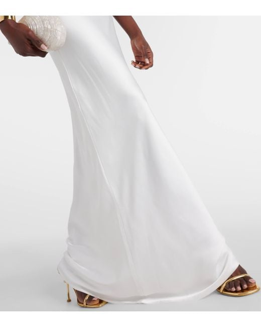 Robe bustier longue en crepe de satin Norma Kamali en coloris White
