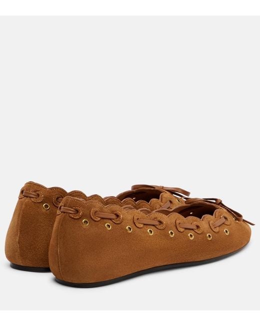 Isabel Marant Brown Balfy Bow-Detail Suede Ballet Flats