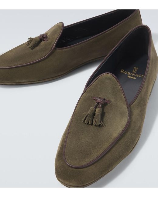 Rubinacci Green Marphy Suede Loafers for men
