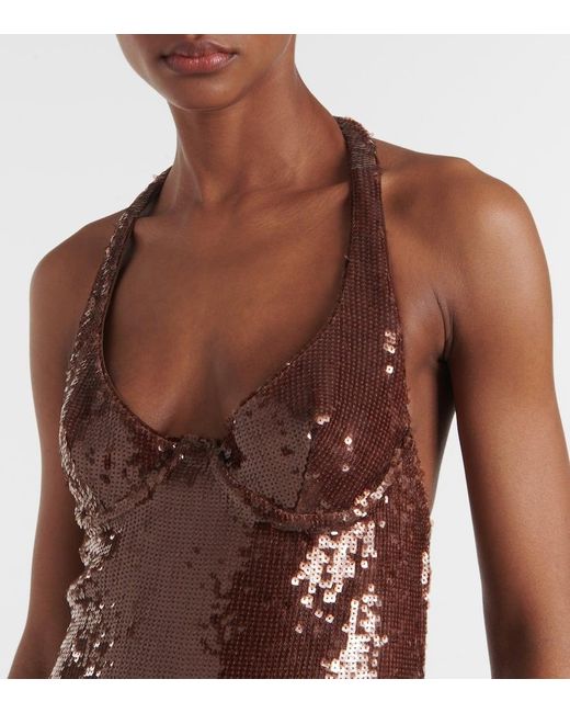 The New Arrivals Ilkyaz Ozel Brown Coralie Sequined Halterneck Gown